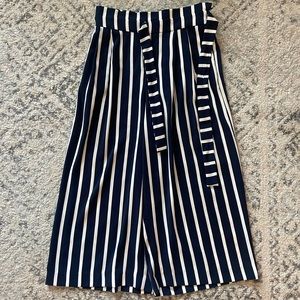 ZARA wide leg pant. Navy and white striped. Size L/ 30. Worn one time